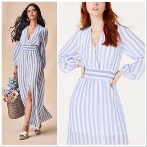 Avec Les Filles Blue & White Striped Smocked-Waist Maxi Dress ~ 6, NEW!